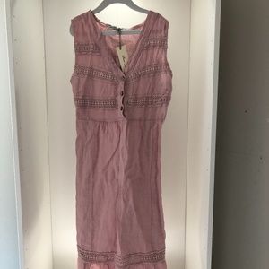 Pale Pink Linen Cotton Sleeveless Eyelet Sundress